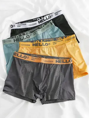 Multicolor Letter Tape Boxer Briefs, Trendy Comfy Breathable Shorts Underwear, Summer Wear 2024, Underwear for Men, Men's Und...