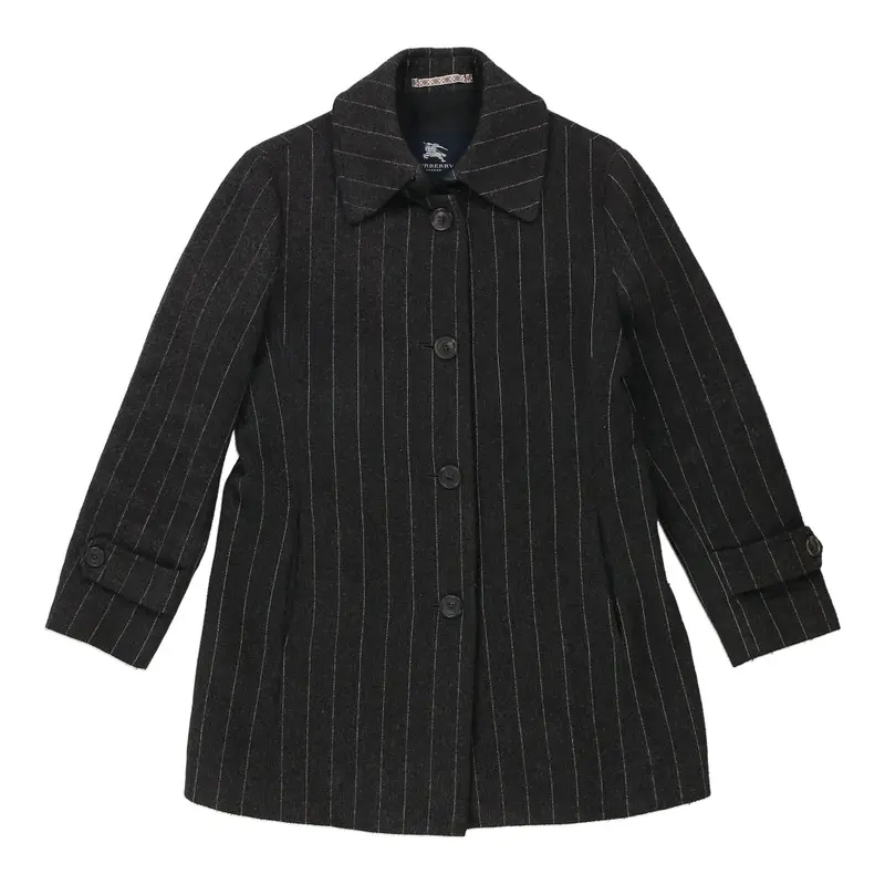 Burberry London Pinstripe Coat - Large Grey Wool