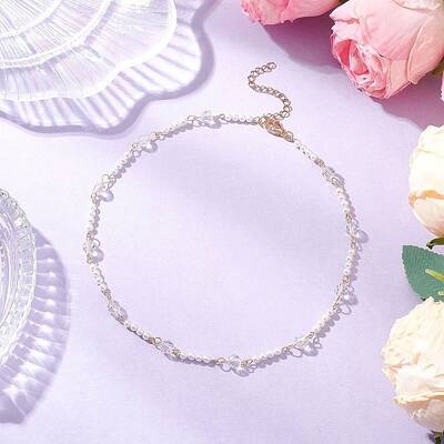 Transparent Glass & Round Shell Pearl Beaded Necklaces