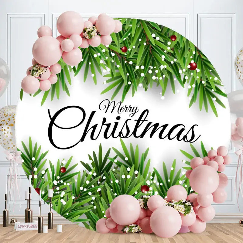 Greeny Leaves And White Round Christmas Backdrop - Aperturee