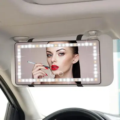 Car Sun Visor Vanity Mirror With 3 Lighting Modes Clip-On Rearview Sunshade Makeup Mirror 8 Hours Of Use After One Charge Aut...