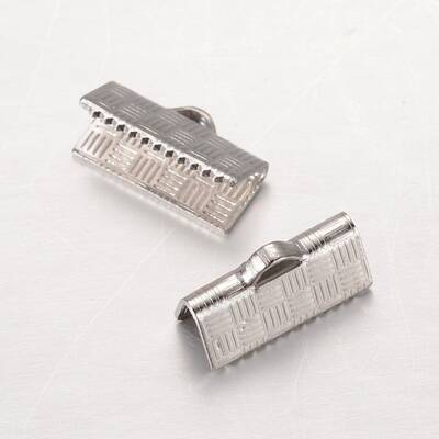 Tarnish Resistant Rectangle 304 Stainless Steel Ribbon Crimp Ends