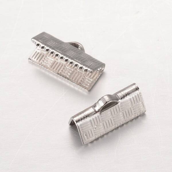 Tarnish Resistant Rectangle 304 Stainless Steel Ribbon Crimp Ends