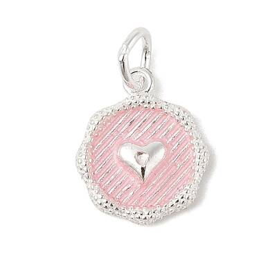 925 Sterling Silver Enamel Flat Round with Heart Charms with Jump Rings and 925 Stamp