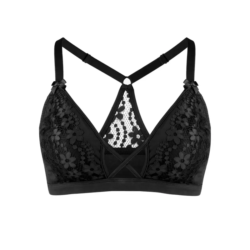 Passion Red - Lace Organic Cotton & Silk Bralette | Size: 14 | Color: Black