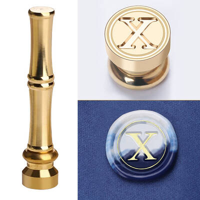 Golden Tone Brass Wax Seal Stamp Head with Bamboo Stick Shaped Handle