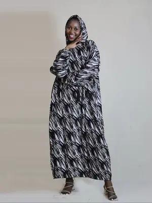 Women's Floral Print Long Sleeve Hooded Prayer Dress with Hat, Modest Elegant Maxi Muslim Clothing, Ladies Islamic Clothing f...