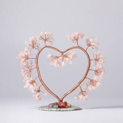 Natural Rose Quartz Chips Love Heart Tree Decorations