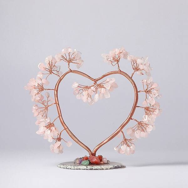 Natural Rose Quartz Chips Love Heart Tree Decorations