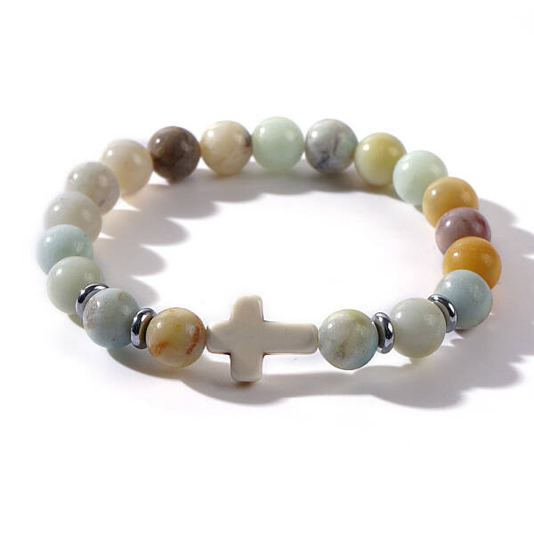 Natural Amazonite Beads Stretch Bracelets for Women Men