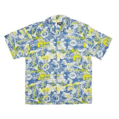 CARERRA Shirt Blue Crazy Pattern Short Sleeve Mens L