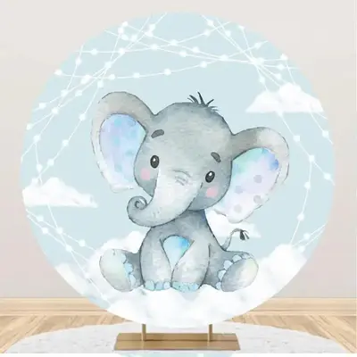 Cyan Blue Elephant Cloud Round Baby Shower Backdrop - Aperturee
