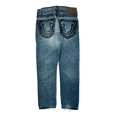Distressed True Religion Slim Fit Jeans - 30W 29L Blue Cotton