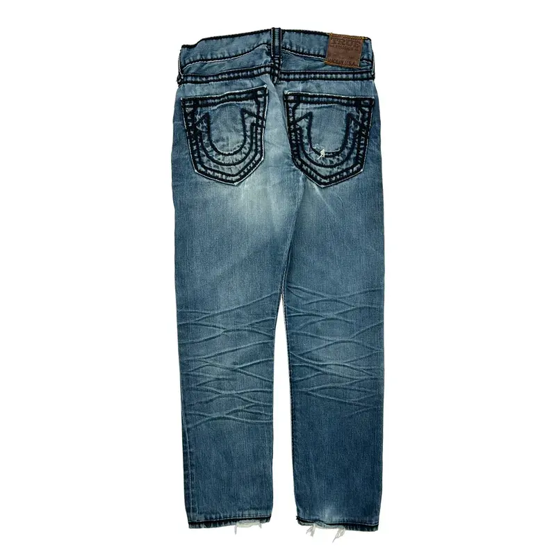 Distressed True Religion Slim Fit Jeans - 30W 29L Blue Cotton