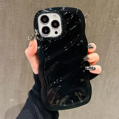 Solid Color Wavy Edge Design Phone Cases, Cell Phone Case for Apple Smartphone, 2-in-1 TPU Anti-fall Decorative Phone Protec...