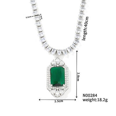 Luxury Hip-hop Style Brass Cubic Zirconia Rectangle Pendant Necklace