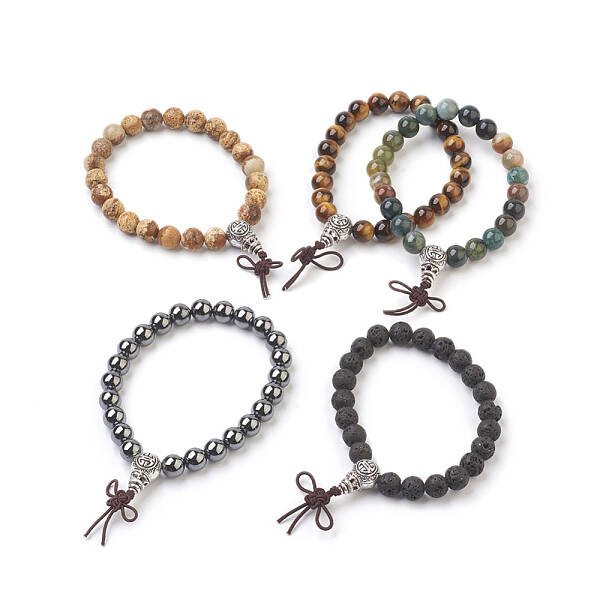 Natural/Synthetic Round Mixed Stone Stretch Bracelets