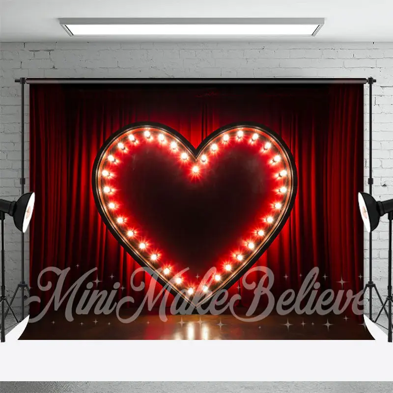 Red Curtain Heart Light Valentines Day Backdrop - Aperturee