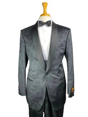 Mens Suit - Black Floral Tuxedo - One Button - All Black Floral Suit