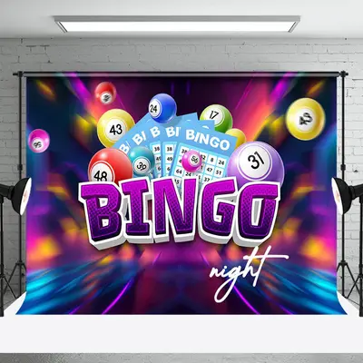 Blue Lottery Flying Ball Bingo Night Party Backdrop