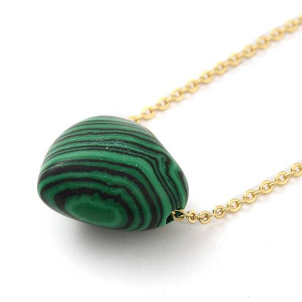 Synthetic Malachite Heart Pendant Necklace with Golden Alloy Cable Chains