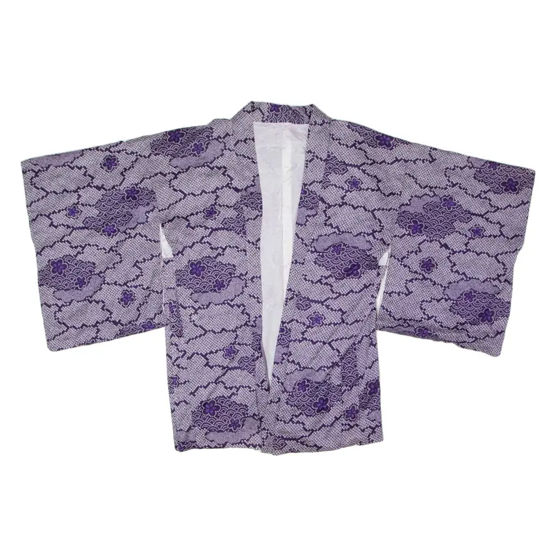Traditional Japanese Kimono Womens Jacket Purple Crazy Pattern ONE SIZE