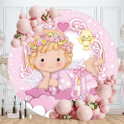 Aperturee Bird And Pink Girl Circle Baby Shower Backdrop