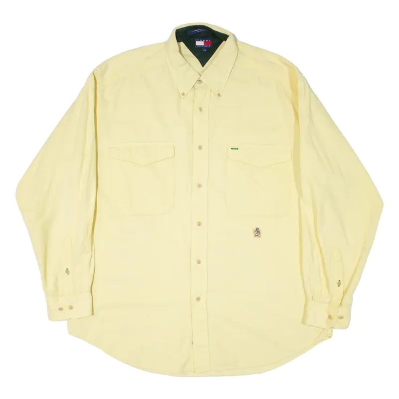 TOMMY HILFIGER Mens Plain Shirt Yellow Long Sleeve L