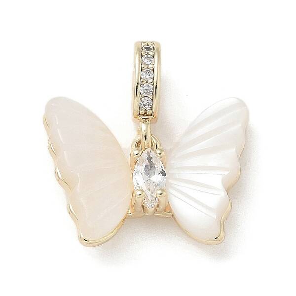 Brass Pave White Shell Butterfly European Dangle Charms