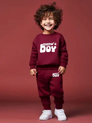 Boys' Round Neck Fashion Cartoon Heart Letter Print Long Pants Set, Trendy for Kids, Comfortable and Versatile Everyday Wear,...