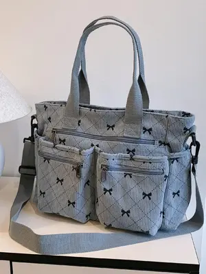 Women's Colorblock Bow Pattern Tote Bag, Fashionable Large Capacity Shoulder Bag for Daily Used, Casual Trendy Versatile High...