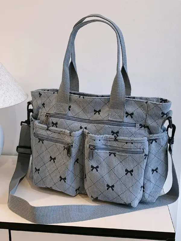 Women's Colorblock Bow Pattern Tote Bag, Fashionable Large Capacity Shoulder Bag for Daily Used, Casual Trendy Versatile High...