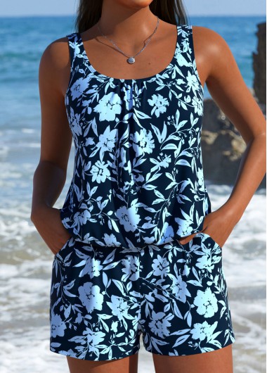 Modlily Dusty Blue Tummy Coverage One Piece Swimwear - S