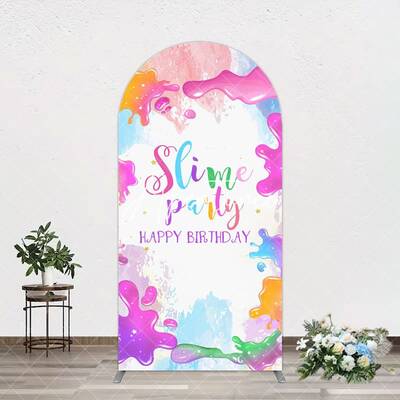 Aperturee Colorful Slime Splash Arch Birthday Party Backdrop, 1.6X4FT(0.5X1.2M), 38.18 USD, arch backdrop kit, GAH0D009-A