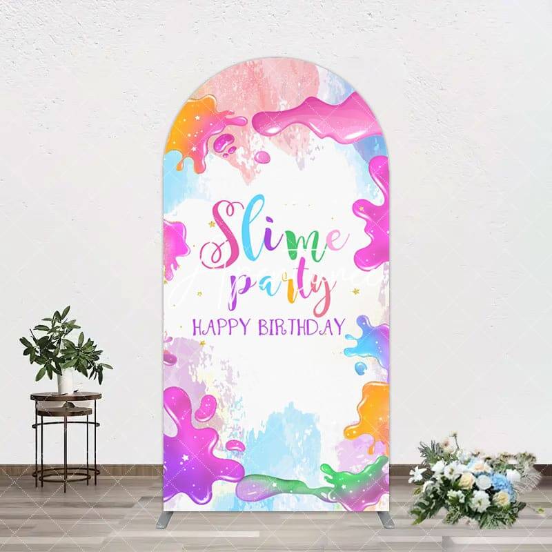 Aperturee Colorful Slime Splash Arch Birthday Party Backdrop, 1.6X4FT(0.5X1.2M), 38.18 USD, arch backdrop kit, GAH0D009-A