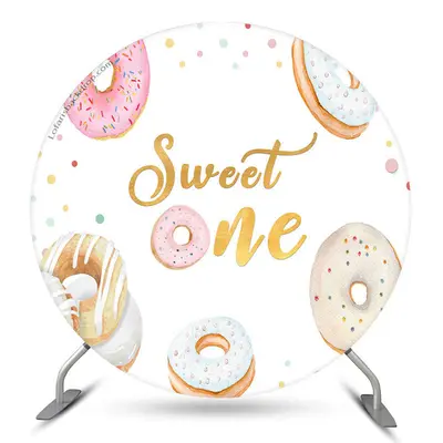 Aperturee Sweet One Donut White Circle 1St Birthday Backdrop | Round Birthday Backdrop Cover | Custom Round Backdrop | Circle...