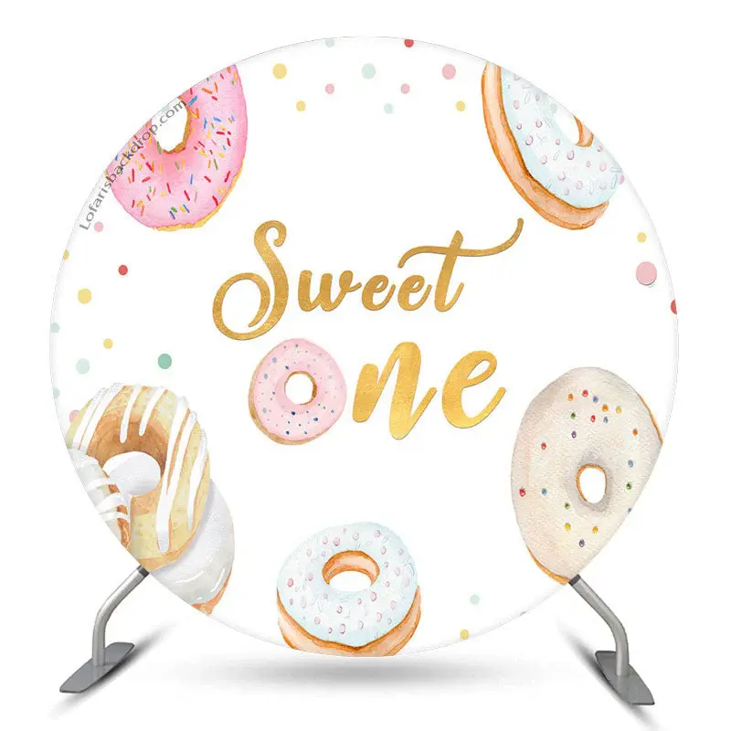 Aperturee Sweet One Donut White Circle 1St Birthday Backdrop | Round Birthday Backdrop Cover | Custom Round Backdrop | Circle...