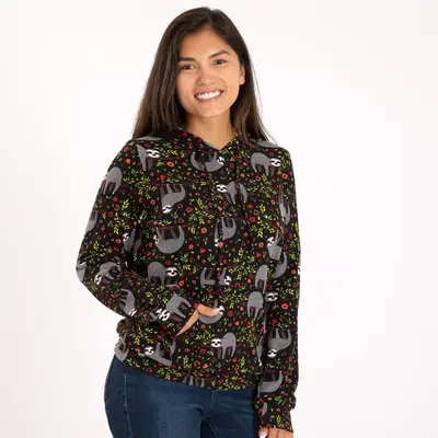Adorable Print Terry Hoodie - Om Giraffe - L
