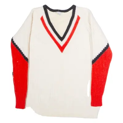 ESCADA SPORT Womens Patterned Jumper Cream Chevron V-Neck Chunky Knit Wool XS