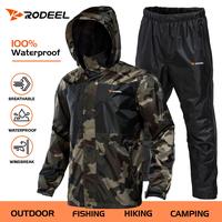 RODEEL Waterproof Rain Suit, Men Lightweight Breathable Waterproof Hoodie Front Zip Jacket and Pants, Durable Weatherproof Ra...