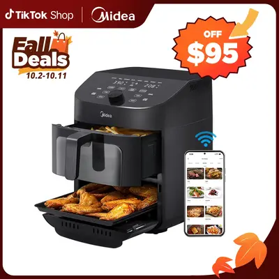 Midea 8 in 1 Dual Air Fryer, 11 Quart with 2 Independent Frying Baskets, Sync Finish, Wi-Fi Connectivity & 50+ App Recipes Fo...