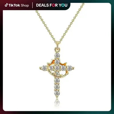 Tewiky Simple Crown & Cross Pendant Choker Easter Necklace for Women & Men & Girls Pretty Crown Cross Necklace For Daily Part...