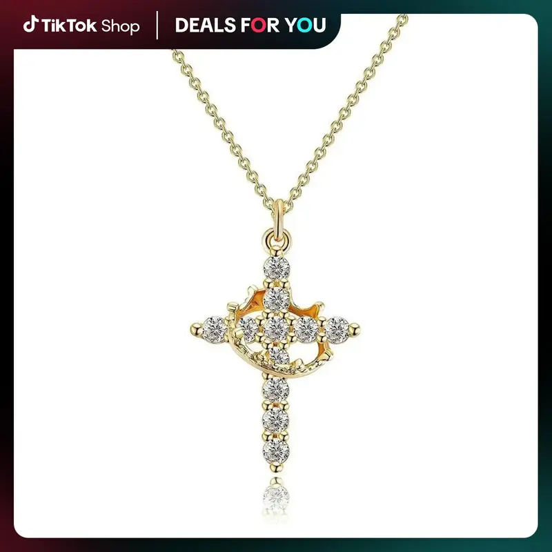 Tewiky Simple Crown & Cross Pendant Choker Easter Necklace for Women & Men & Girls Pretty Crown Cross Necklace For Daily Part...