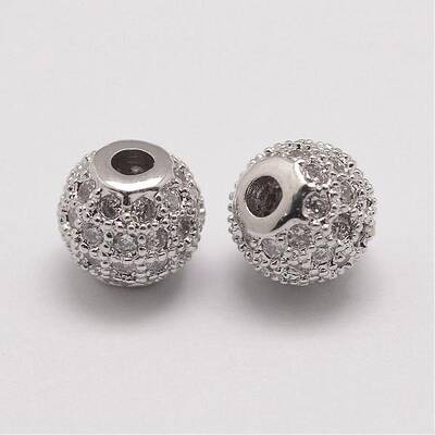 Brass Micro Pave Cubic Zirconia Beads