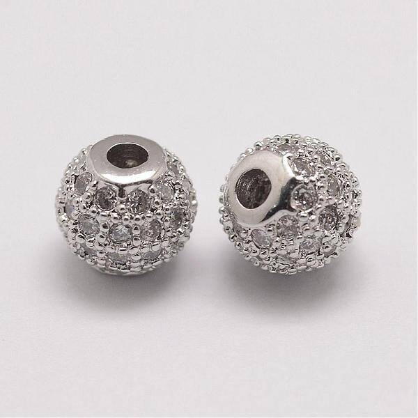 Brass Micro Pave Cubic Zirconia Beads