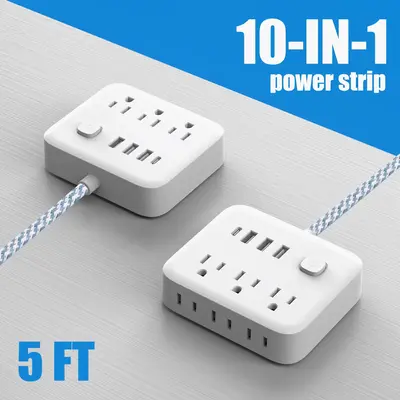 Surge Protector Power Strip with 6 AC Outlets, 3 USB & 1 Type-C Fast Charge Ports - Premium 5ft Cable, Advanced Protection fo...