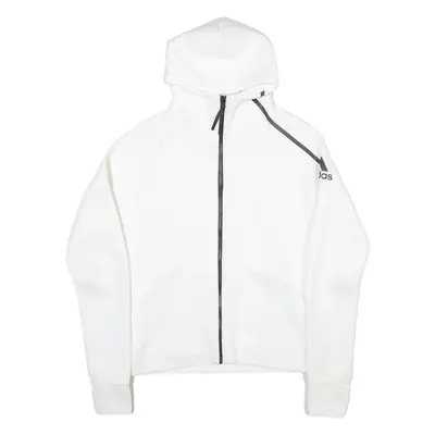 ADIDAS Boys White Hoodie Full Zip M