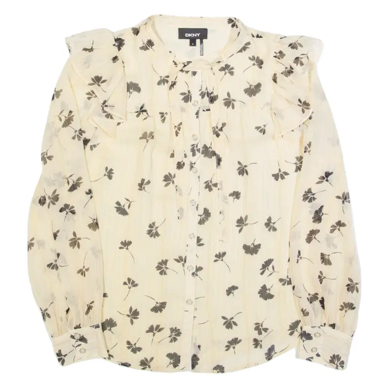 DKNY Womens Printed Shirt Cream Long Sleeve Floral M