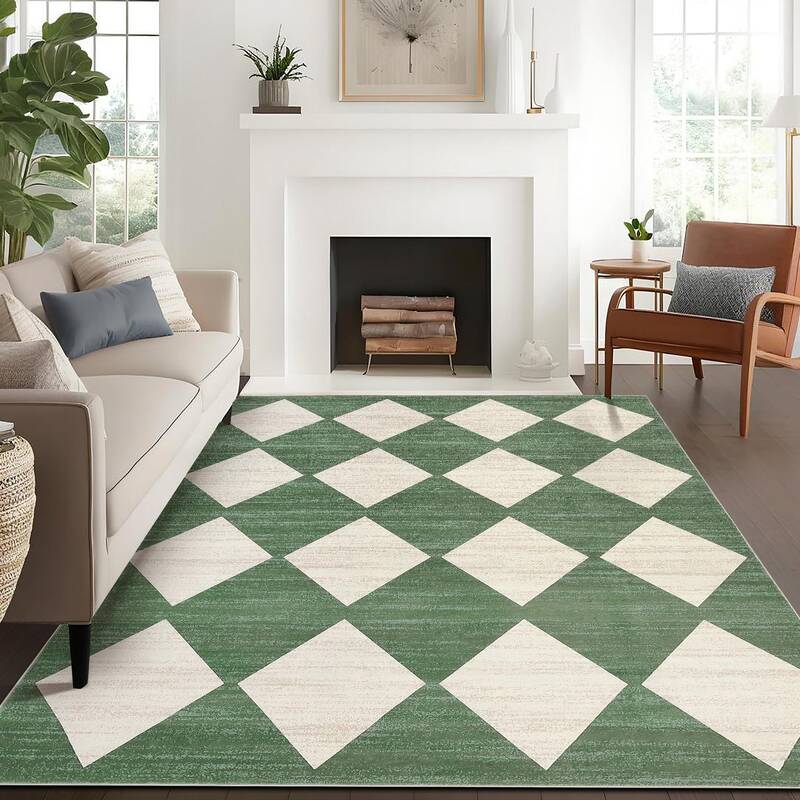 Garvee Plaid Green 5x7 Checkered Area Rugs, Washable, Non-Slip Rubber Backing, Soft Faux Wool, Stain-Resistant, Durable Edges...