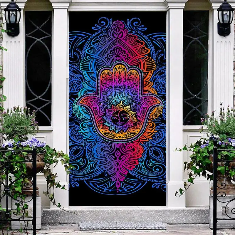 Cool Blue Gradient Mandala Hamasa Hand Door Cover - Aperturee